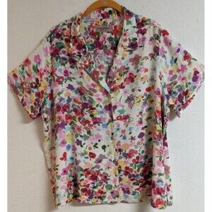 Women's JAMS WORLD Petit Fleur Floral Print Rayon Button Up Shirt 2XL